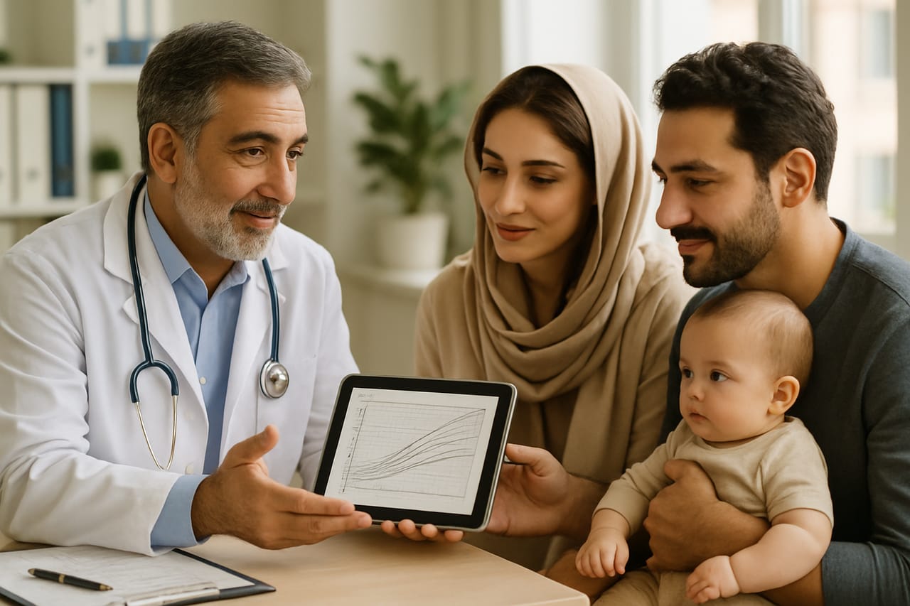 معاینهٔ نوزاد روی تخت معاینه